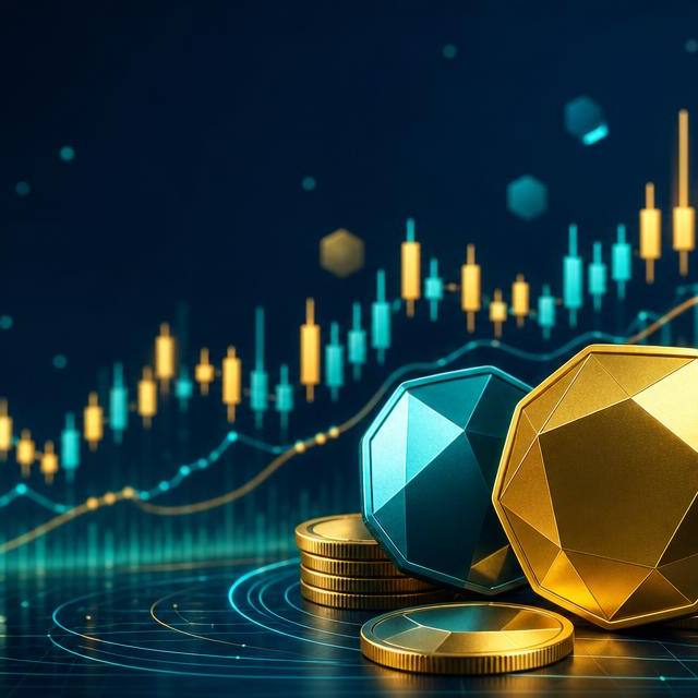 Rising crypto candlestick chart with abstract gold and teal coins, illustrating altcoin season conditions in 2026