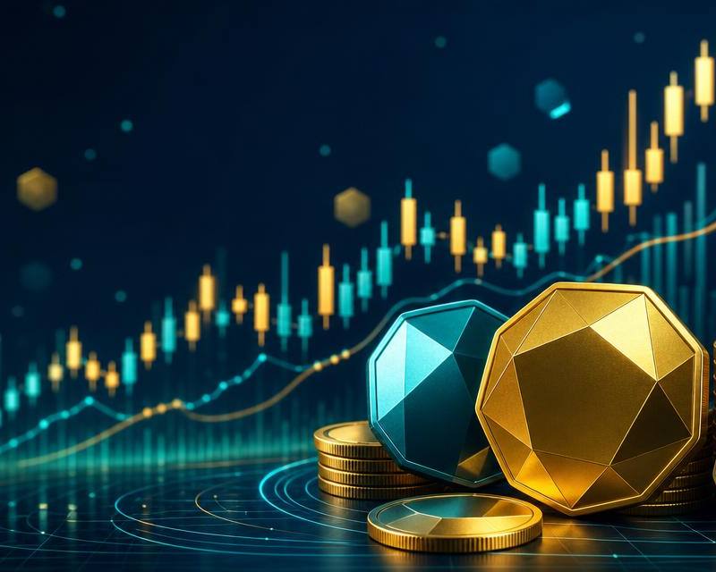 Rising crypto candlestick chart with abstract gold and teal coins, illustrating altcoin season conditions in 2026