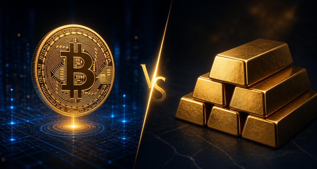 Bitcoin coin versus gold bars as digital and physical stores of value