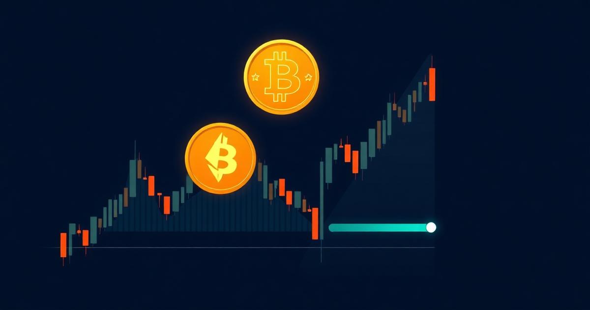 Crypto futures illustration with Bitcoin and Ethereum coins over candlestick chart
