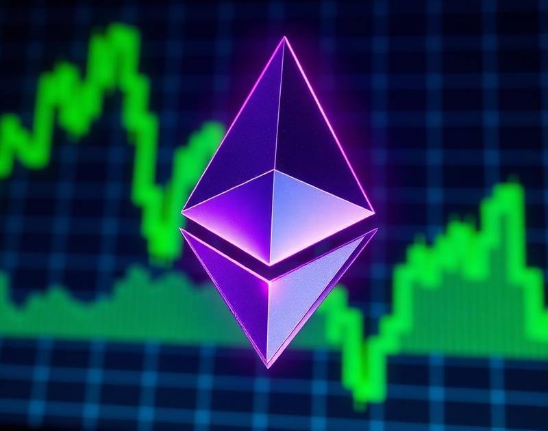 Glowing Ethereum logo in front of a rising green candlestick chart — 2026 ethereum price prediction hero image