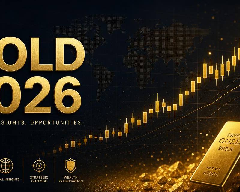 Gold 2026 price forecast chart with rising candlesticks and gold bars