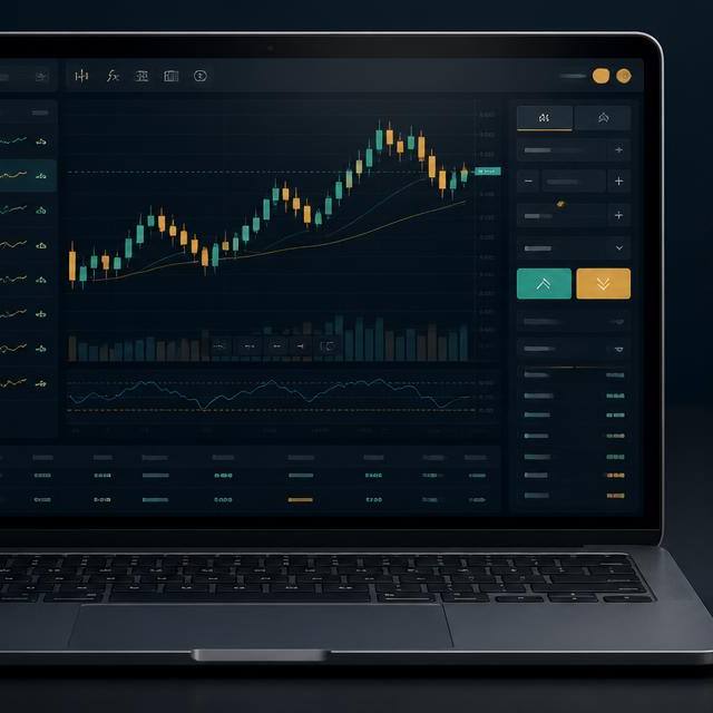 Trading platform charts shown on a laptop and mobile app side by side