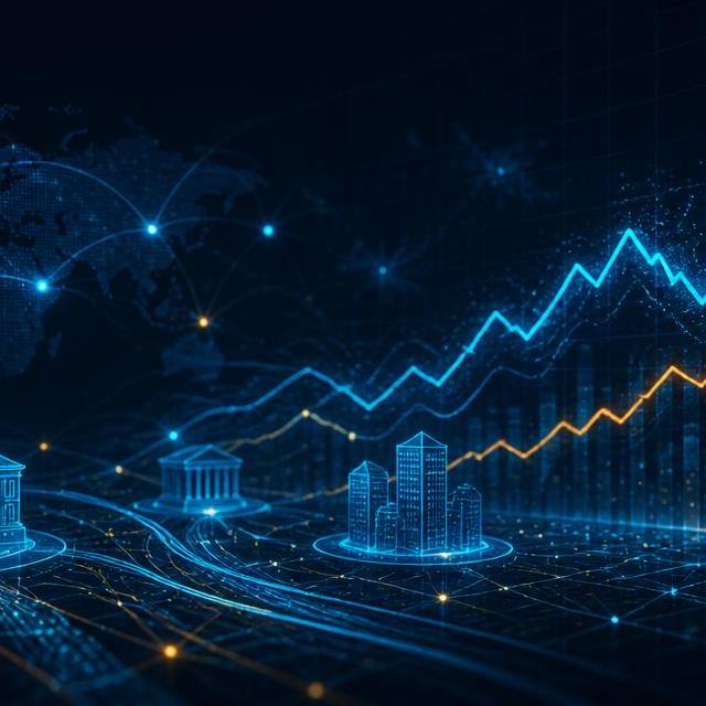 Abstract data-analytics dashboard with rising charts representing Palantir stock forecast for 2026