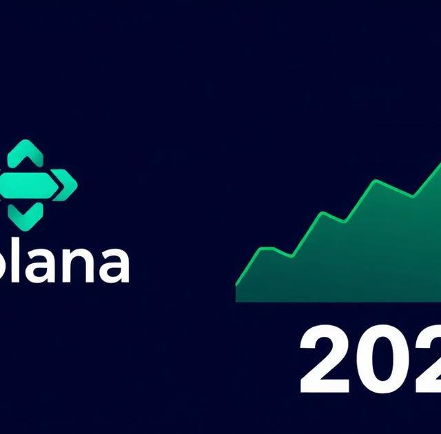Solana SOL logo with an ascending green price chart and 2026 on a dark navy background