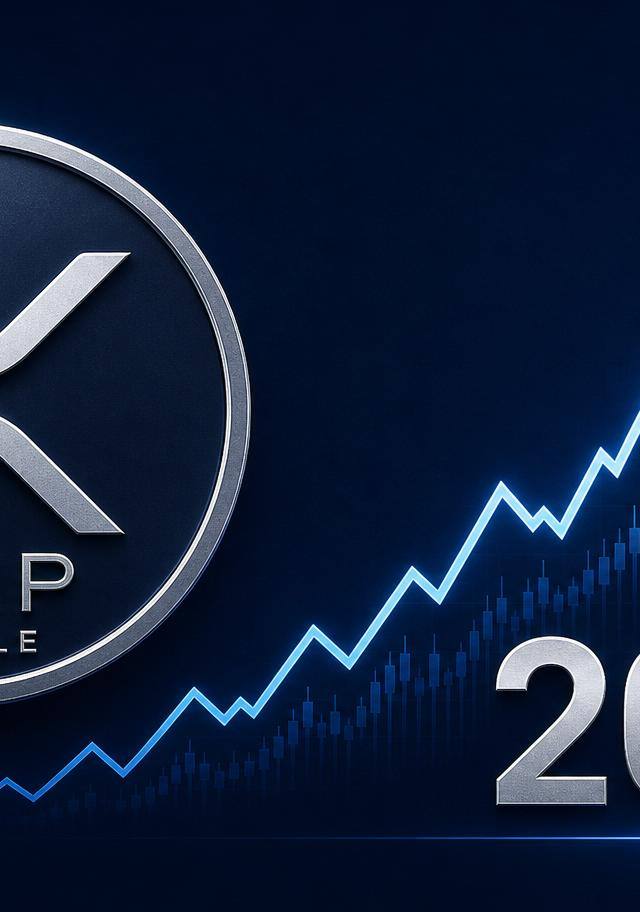 XRP Ripple logo with an ascending price chart and 2026 on a dark blue background
