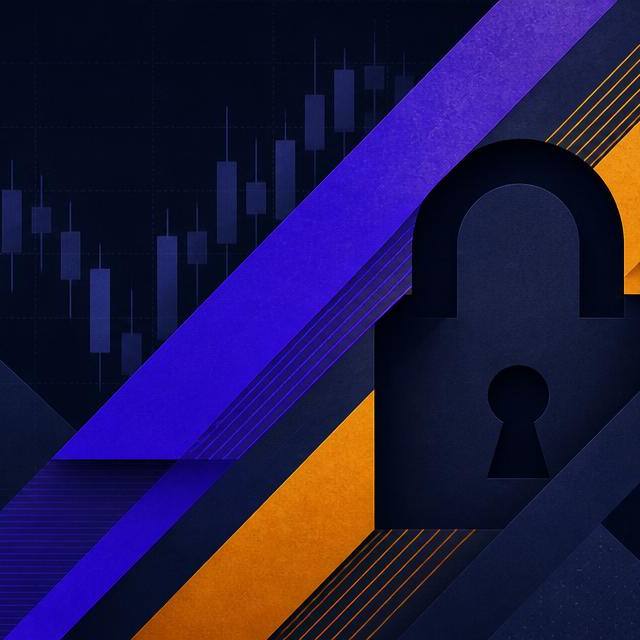Abstract editorial cover art showing a padlock over a diagonal stripe motif and a muted candlestick chart, illustrating locked private-market access to Stripe stock