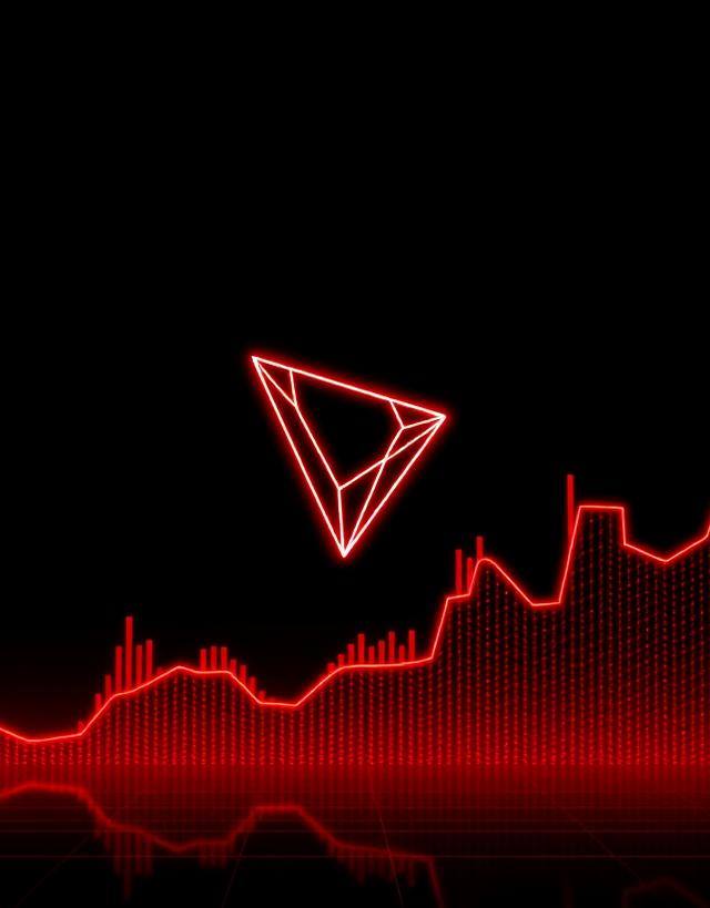 Tron TRX price prediction 2026 — red candlestick chart with TRX logo on black background