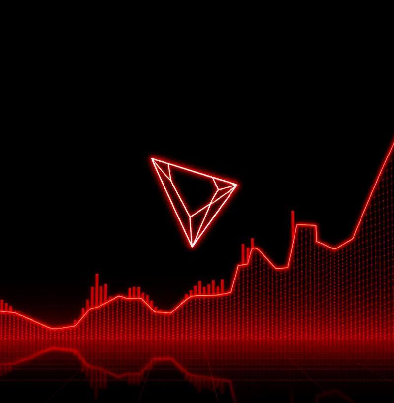 Tron TRX price prediction 2026 — red candlestick chart with TRX logo on black background